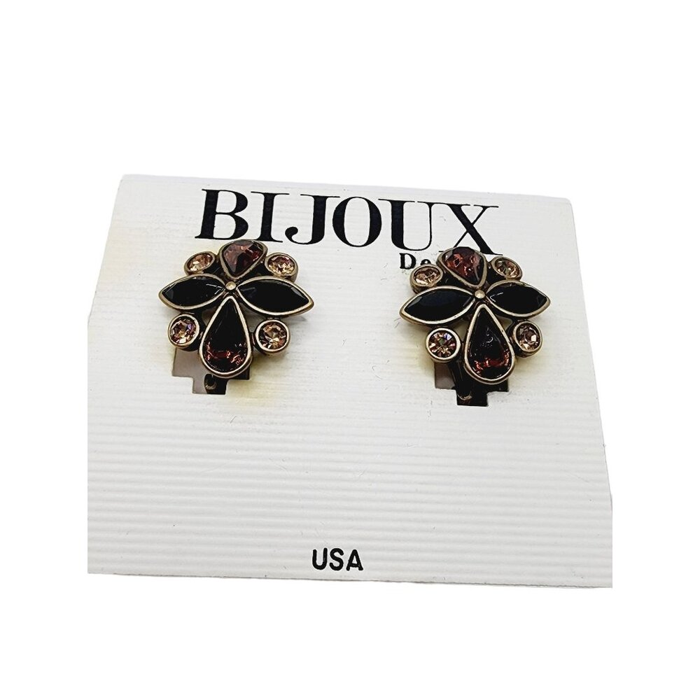 Vintage 80s NOS Bijoux Designs Rhinestone Earrings on Original Card (A1292)